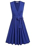 Cassie Mclean Faux Wrap V-Neck Sleeveless Summer Casual Flared Dress With Belt