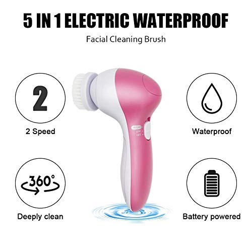 Facial Cleanser Brush, Brush Head 5 in 1 Cleanser Face Wash Facial Soft Cleansing Electric Massager