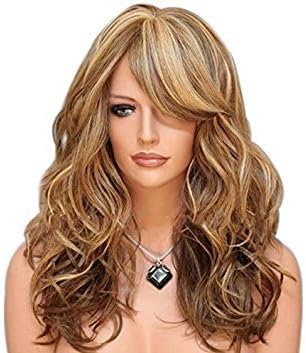 Redlution Blonde Auburn Mix Long Natural Wavy Women Synthetic Wig with Free Wig Cap and Wig Comb