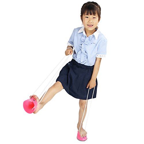Gosear Kids Toy, Plastic Stilt 1 Pair Plastic Smile Face Walking Jumping Feet Stilts Balancing Shoes for Kids Children Outdoor Walker Sport Games Toy Pink - Thumbnail 4