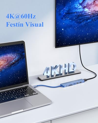 LENTION USB C Hub HDMI 4K@60Hz, PD 100W, SD/TF Card Reader, USB 3.0 & 2.0, 7 in 1 USB C Adapter for MacBook Pro/Air 2026-2016, New iPad Pro, Surface, iPhone 17 Plus Pro MAX and More (Blue)