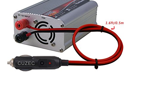 CUZEC Heavy-Duty 15A Male Plug Cigarette Lighter Adapter Power Supply Cord with 1.6ft / 0.5m 16 AWG Cable Wire For Car inverter Air pump electric cup and DIY (CU10220B)