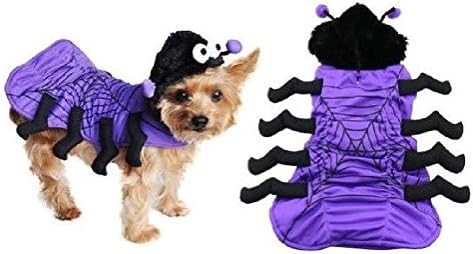 Dog Halloween Costumes Purple Spider 3D-8 Legs Fuzzy Hoodie With Antena Eyes