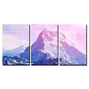 3 Piece Canvas Wall Art - Beautifull Cloudy Sunrise in The Mountains with Snow Ridge - Modern Home Art Stretched and Framed Ready to Hang - 16"x24"x3 Panels