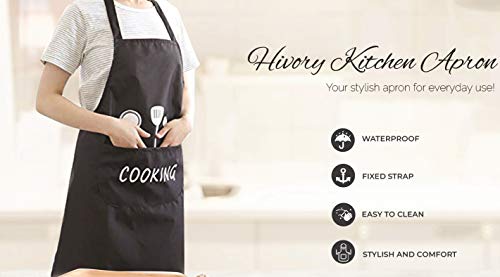 Kitchen Bib Apron - 2 Pack - Waterproof and Oil Proof - Great for Men Women Adult - Chef Favorite with Pocket (Black and Beige (2 Pack))