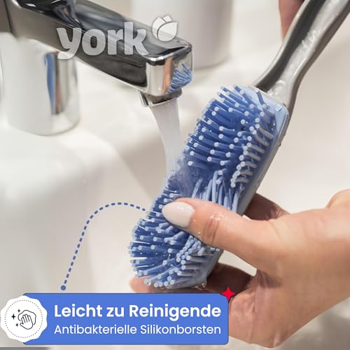 York Hand Brush and Shovel for Cleaning - Rubber Bristles Dustpan Set for Dirt, Hair and Dust Rubber Broom Sweeping Set (30 x 20 x 6), Grey Blue