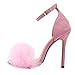 MMJULY Women's Open Toe Ankle Strap Fluffy Feather Stiletto High Heel Dress Sandal