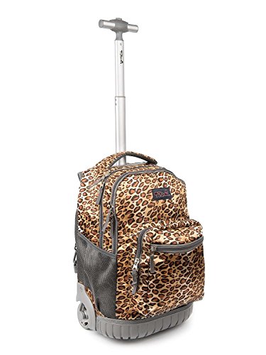 Tilami Rolling Backpack 18 Inch for School Travel,Leopard Brown