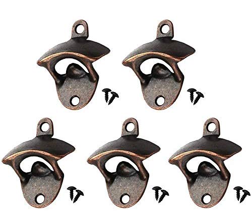 5Pcs Wall Mounted Bottle Opener Bronze Beer Vintage Heavy Duty Opener with Matching Screws (5PCS)