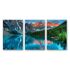 Canvas Wall Art Beautiful Scenery with Turquoise Lake, Forest and Mountains Painting Artwork for Home Prints Framed - 16"x24" x 3 Panels