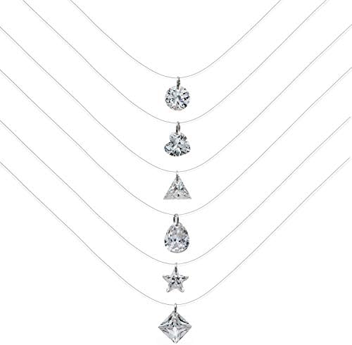 Unrend 6pc Crystal Rhinestone Transparent Fishing Line Necklace Clear Zircon Teardrop Pendant Necklace for Women Girl