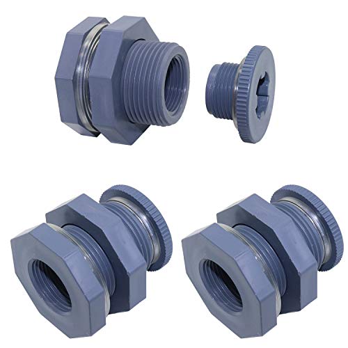 Omitfu Set of 3 PVC 3/4 Inch Bulkhead Fitting with Plugs Threaded