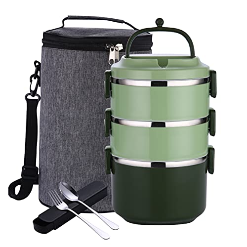 Stackable Lunch Box,YFBXG 3 Tier Stainless Steel Thermal Bento Lunch