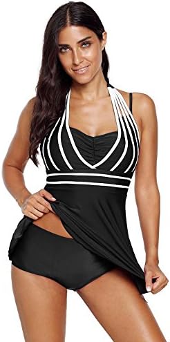 Caopixx Swimsuit for Women Two Pieces Printed Tank Top with Boyshorts Bottoms Tankini Set Bathing Suits Beige