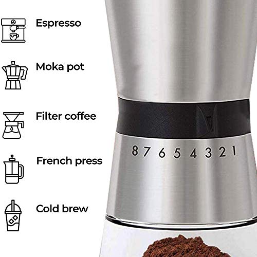 FeelGlad Manuelle Kaffeemühle, HandKaffeemühle aus Edelstahl Kaffeemühle, 8 Verstellbarer Mahlgrad mit 1 Abnehmbare… – Bild 5