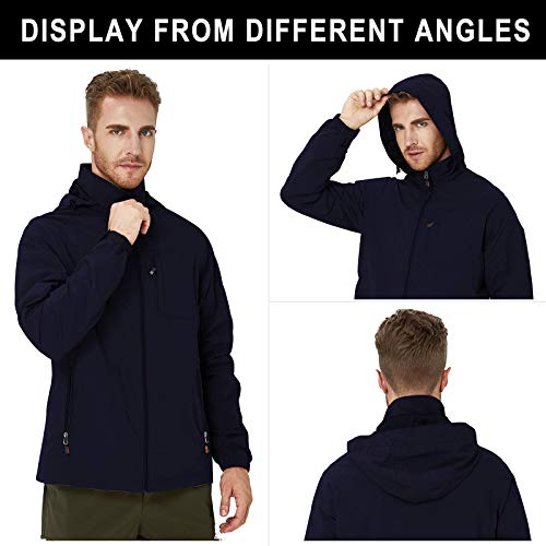RAISEVERN Chaqueta de montañero Resistente al agua A prueba de viento Azul marino Abrigos Abrigos Casual Ajustable Multi bolsillos Chaqueta con capucha para exteriores para hombres jóvenes L