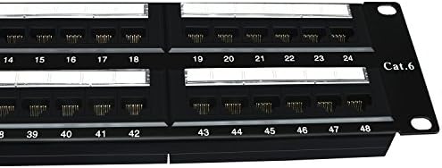 Patch Panel Cat 6 48 Port Keystone Network Patch Panel Unshielded Wallmount or Rackmount 2U with Rear Cable Management Bracket