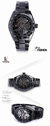 Fanmis Luxury Silver Hollow Skeleton Automatic Self Wind Black