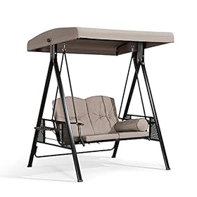 PURPLE LEAF 2-Seat Deluxe Outdoor Patio Porch Swing with Weather Resistant Steel Frame, Adjustable Tilt Canopy, Cushions… 416vWV8y 7L. SS280
