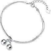 FLYYQMIAO Charming Fashion 925 Silver Plated Bracelet Jingle Bells Bead Charm Bracelet Lady Jewelry Chain Adjustable Bracelet Anklet for Women