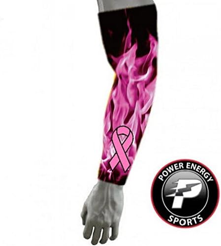 Power Energy Sports Pink Ribbon Breast Cancer Awareness Compression Arm Sleeve Flames