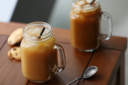 Golden Spoon Glass Drinking Jar/Mug with Handle, Stainless Steel Lid, Stainless Steel Colored Lid, Colored Straws, Regular Mouth, Dishwasher Safe, BPA Free, Set of 6 (16 oz/Pint)