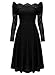 MISSMAY Women's Vintage Floral Lace Long Sleeve Boat Neck Cocktail Party Swing Dress (Small, Black)
