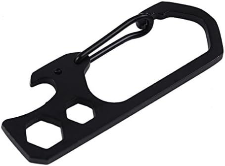 Yeshi Stainless Steel Snap Key Ring Carabiner Hook Bottle Opener Hexagon Wrench Multi-Functional Keychain - Black