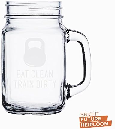 Eat Clean Train Dirty - Mason Mug Etched Glass - 12 oz.