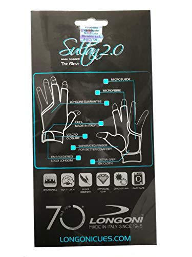 Longoni Sultan 2.0 Billiard Pool Cue Glove - for Left Hand - Black (Large)