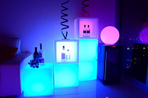 Mr.Go Outdoor/Indoor Rechargeable LED Light SEMI-STORAGE CUBE 16", Cordless with Remote Control RGB Color Changing Glowing Furniture Cabinet Container End Table Ice Bucket Flower Pot Planter