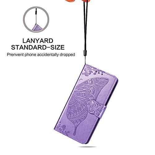 LG K40 Case,LG K12 Plus Case,LG X4 2019 Case,Embossing Mandala Butterfly Rose Vine Flip Wallet Case PU Leather Stand Card Slots Case Cover + Dust Plug Stylus for LG K40 Wallet Case,Light Purple