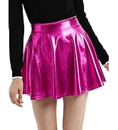 Kate Kasin Women's Shiny Metallic Skater Skirt Fashion Flared Mini Skirt