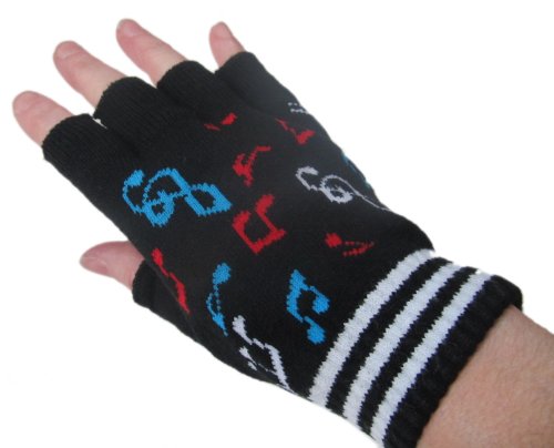 Black Multicolored Music Note Fingerless Gloves/ Glovelets