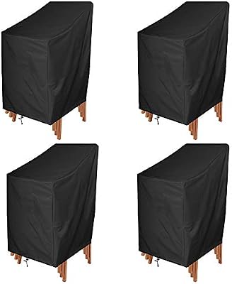 Anminy Waterproof Patio Chair Covers Outdoor High Back Stackable Dining Bar Stool Lawn Chair Cover Furniture Protector Uv Resistant Black Pack Of 4 Buy Online At Best Price In Uae Amazon Ae
