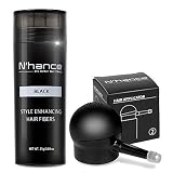 The Rich Barber N'Hance Hair Fibers & Applicator Pump Set | Natural Concealing Hair Thickening Fibers | Long-Lasting Spray with Accessory for Crisp Hairlines, A Thicker Beard & Styling (Black)