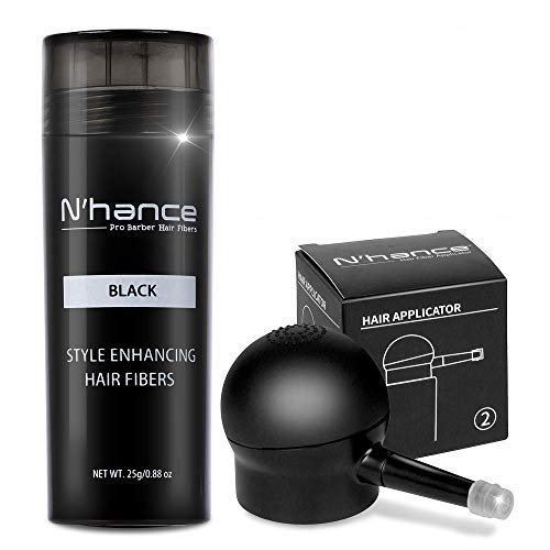 The Rich Barber N'Hance Hair Fibers & Applicator Pump Set | Natural Concealing Hair Thickening Fibers | Long-Lasting Spray with Accessory for Crisp Hairlines, A Thicker Beard & Styling (Black)