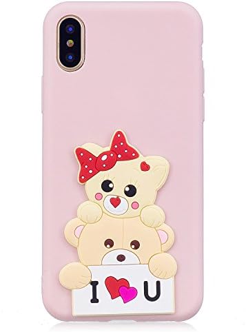 Urberry iPhone X Case, Funny Cartoon Shock-proof Case for iPhone X with a Free Screen Protector (Light Pink)