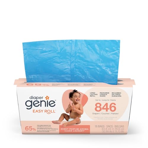 Diaper Genie Easy Roll Refill | 18 Clean Laundry Scent Bags | 65% PCR Film | Fits Platinum, Signature & Deluxe