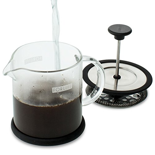 FORLIFE Cafe Style Glass Coffee/Tea Press, 16-Ounce, Black