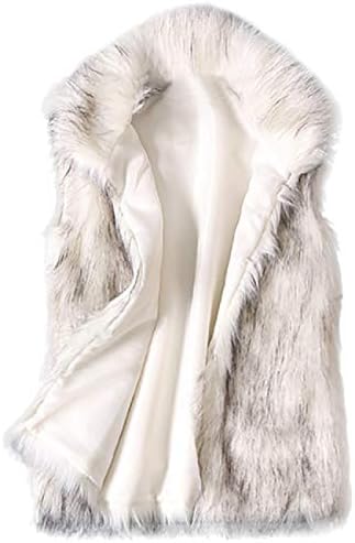 Reokoou Womens Sleeveless Vest Wool Hairy Faux Fur Vest Stand Collar Faux Fur Coat Vest Jacket