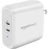 Amazon Basics 36W Two-Port USB-C Wall Charger for Tablets and Phones with Power Delivery - White, 2.34 x 1.09 x 2.21 in (PD36