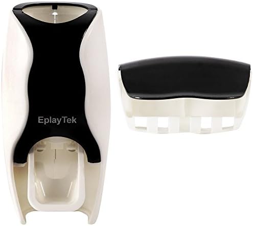 Toothpaste Dispenser +Toothbrush Holder Set for 5 Brushes , EplayTek Hands Free ABS Environmental Material Automatic Toothpaste Squeeze Dust-proof Strong 3M Adhensive Sticker Never Fall