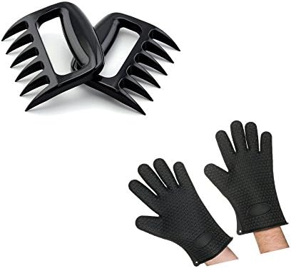 AYPBAIM BBQ Meat Handler Forks Bear Paws Claw Tongs Lift Shred Pork (Set of 1 Packs Meat Claws + 1Pair Barbecue Gloves)
