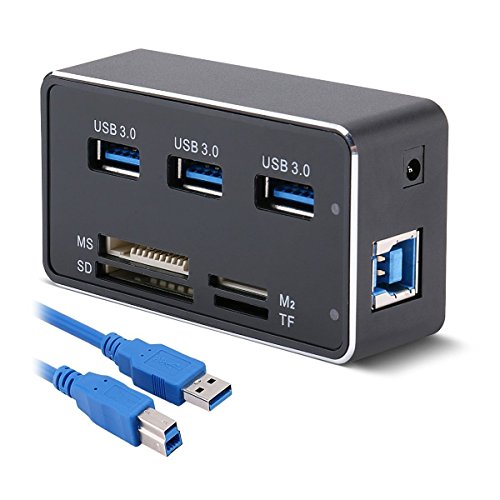 Geekdigg USB 3.0 Hub All-in-1 High Speed MS/Micro SD/M2/TF Card Reader 3 USB Ports Combo for PC Laptop Desktop Macbook Air Pro with USB Cable