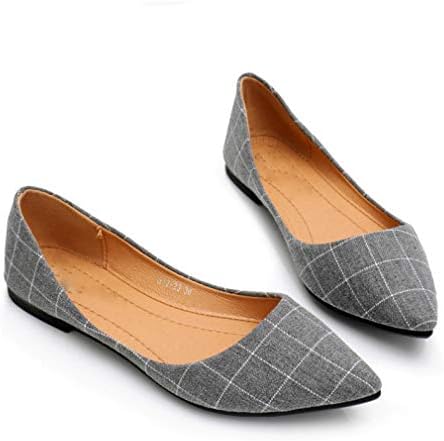 Women Flats Pointed Toe Slip on Plaid Comfort Ballets Flats Non Slip on Office Dress Shoes