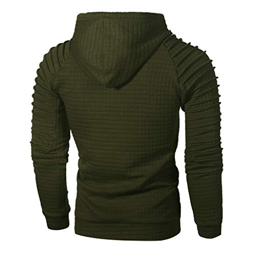 Mens Casual Long Sleeve Plain Pullover Drawstring Hoodie Basic Breathable Sweatshirt (Army Green, 3XL)