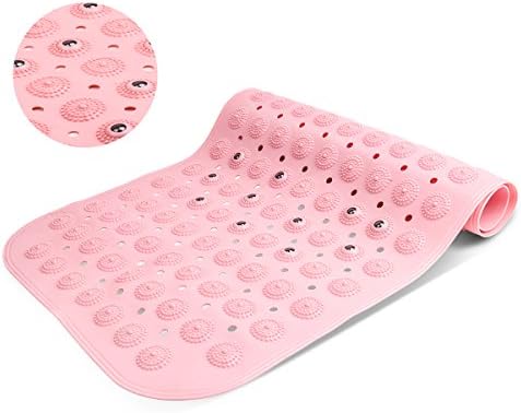 [Upgrad]Non-slip Bath Mats, Upintek Shower Mat Drain Holes Massage Magnets Washable Bath Mat 28x14inches(Pink)