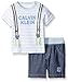 Calvin Klein Baby-Boys Printed Stripes Interlock Top and Woven Chambray Shorts, Blue, 6-9 Months