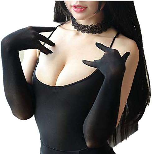 Seamless Sheer Long Evening Gloves Theater Dancer Costume Spandex Bridal (Black)
